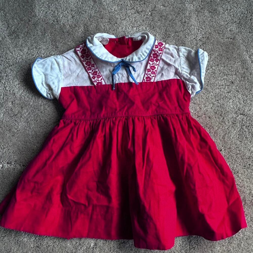 1950s Red and White dress Infant 3-6M‎ vintage country